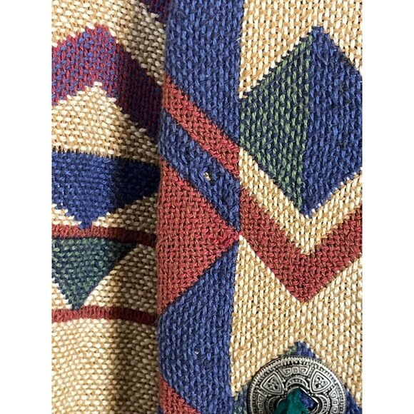 Western Striped Vest S Red Aztec Tapestry Tribal Boho Fringe Chevron Indian 70s - Picture 9 of 13